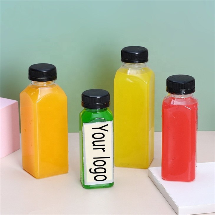 Plastic 8oz 12oz 16oz Square Juice Bottle